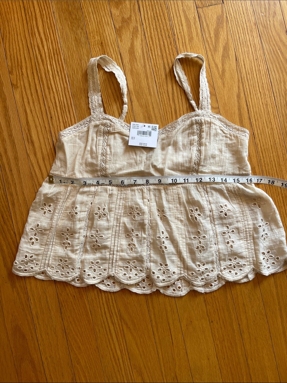 New Women’s Cream Eyelet Lace Trim Tank Top